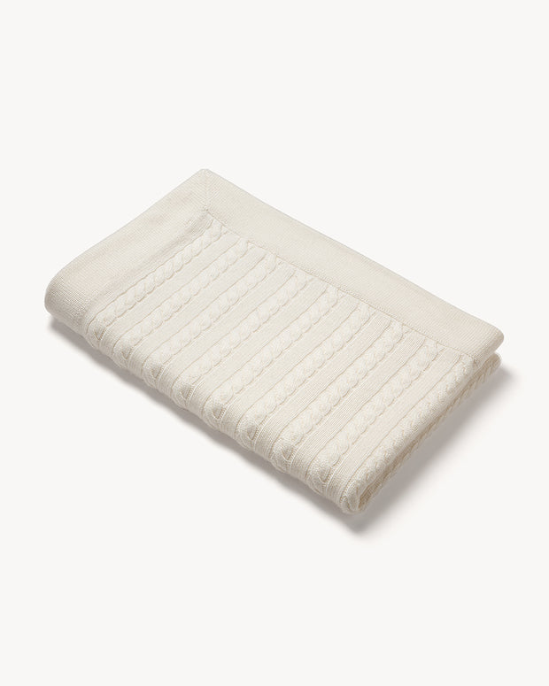 CABLE KNIT CASHMERE BABY BLANKET  PURE WHITE