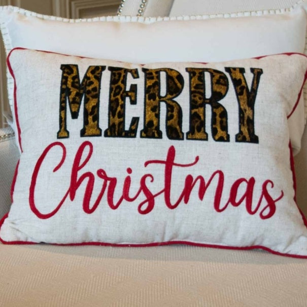 Merry Christmas Leopard Print Pillow