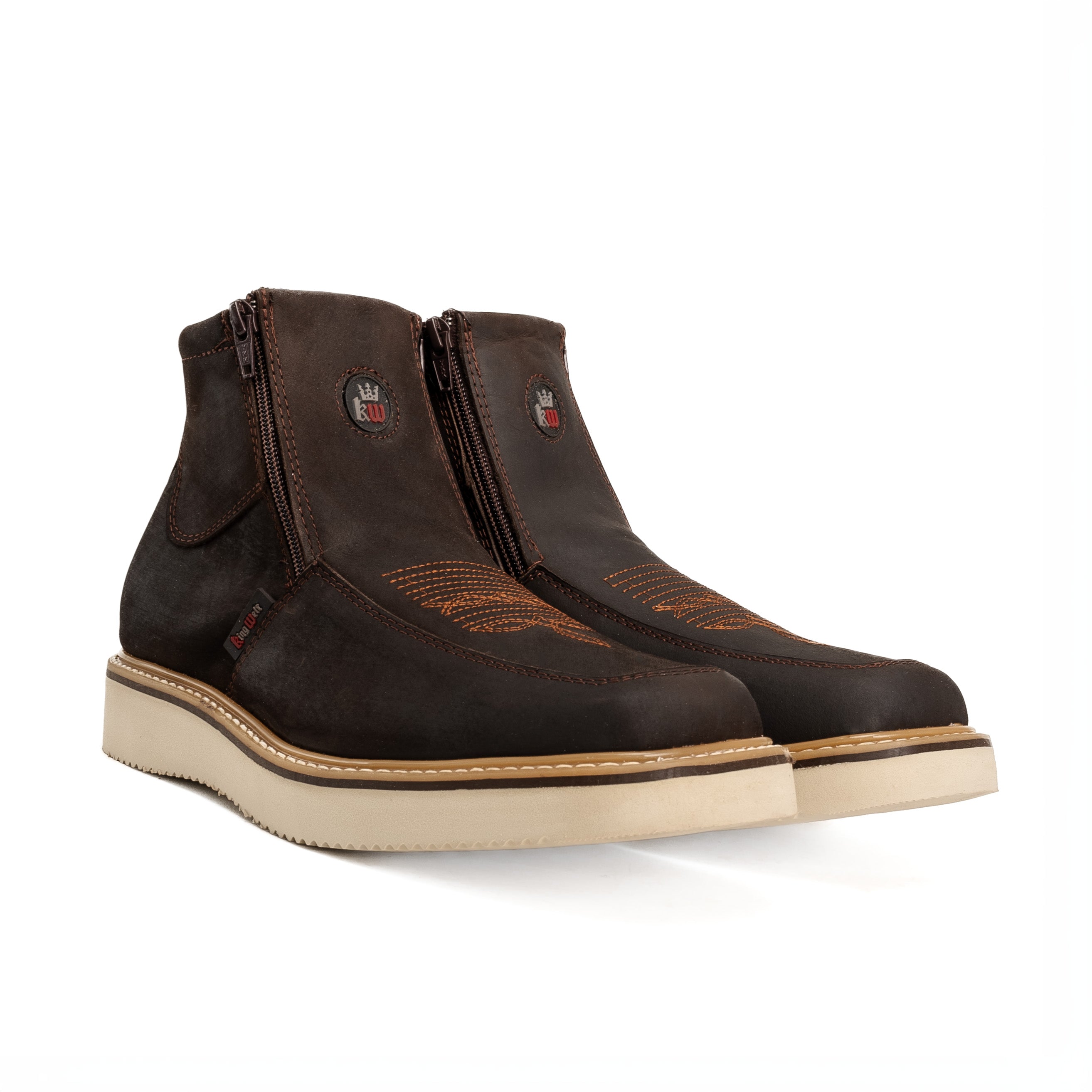 Country Flex 6' Brown Double Zipper Work Boots for Men Soft Toe Leather Wedge Sole