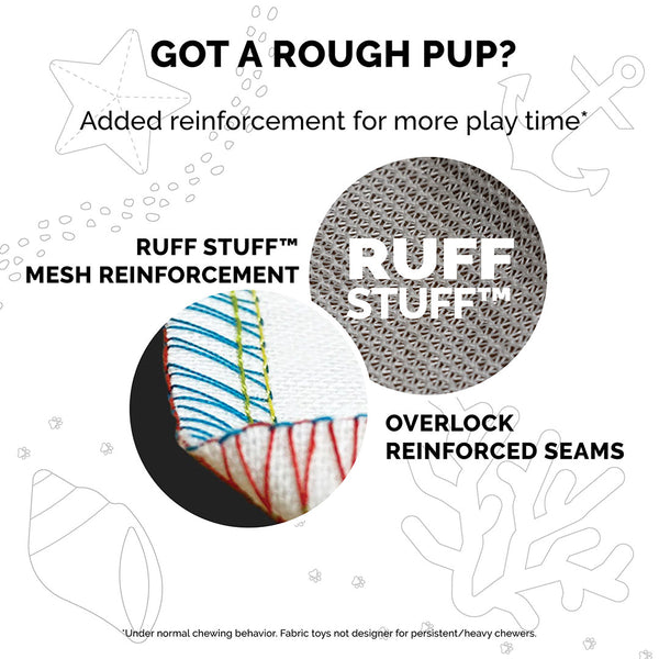 RuffStuff Reinforcement for plush dog toys showing the stitched fabric and the reinforced fabric seams at Furhaven Pet Products.