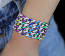Load image into Gallery viewer, Rainbow Enamel and CZ Cuban Chain Link Bracelet

