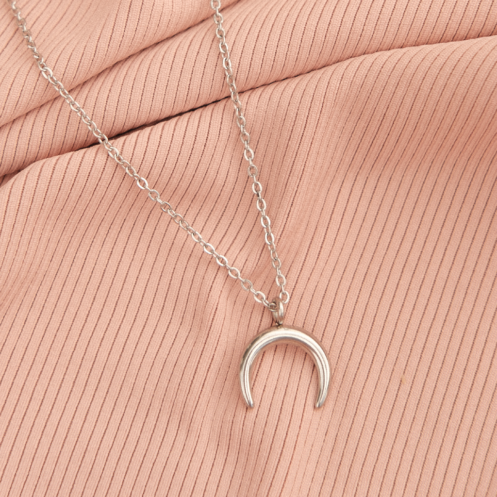 silver crescent horn necklace