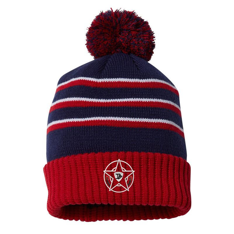 Honorable Blues Stripe Pom Beanie - Navy/Red