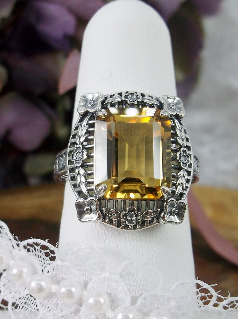 Natural Yellow Citrine Ring, Picture Frame Filigree, Vintage Jewelry, Sterling Silver, Silver Embrace Jewelry D227