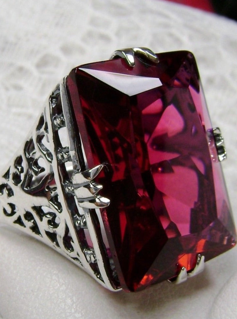 Pink Topaz Ring, 20ct Big Huge Square Gem, Rose Gold Vintage Jewelry #D1 Topaz/Pink (Simulated) / 12