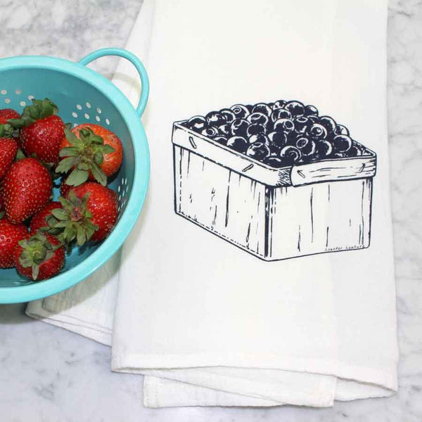 Black hand towel with strawberries. Kitchen dishcloths. Strawberry