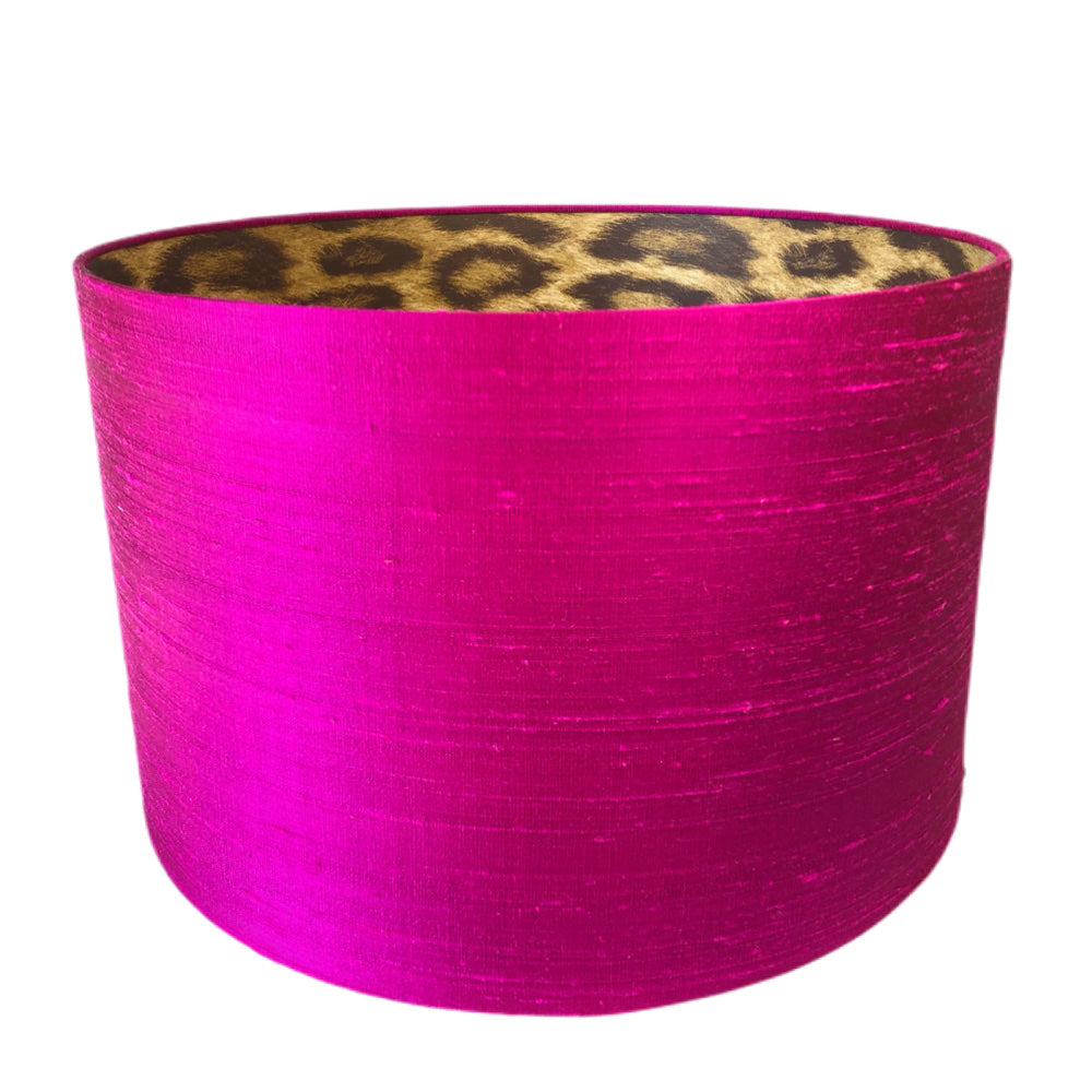 Lampenkap hot pink zijde met panterprint binnenkant Ø 30 cm – Studio
