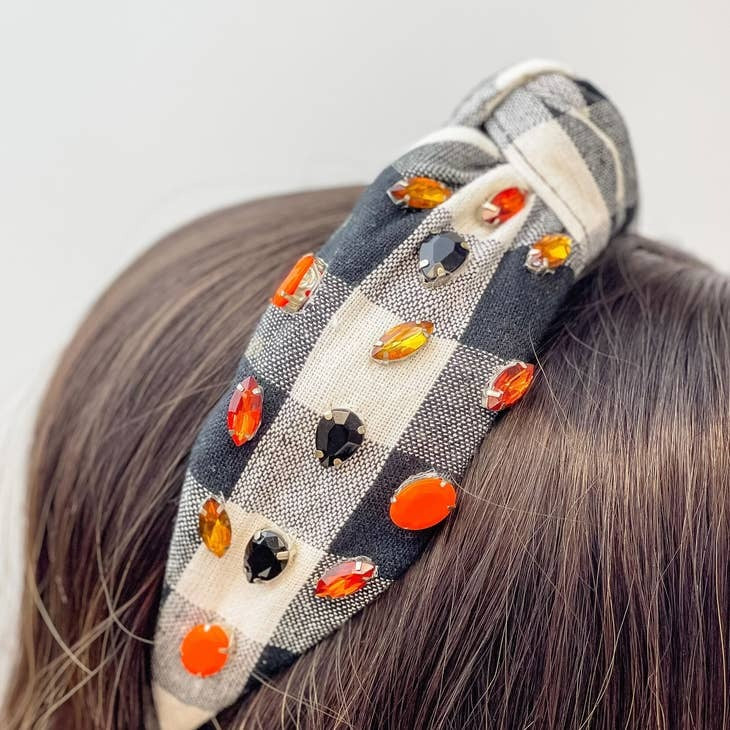 Prep Obsessed Preppy Holiday Pearl & Rhinestone Plaid Headband