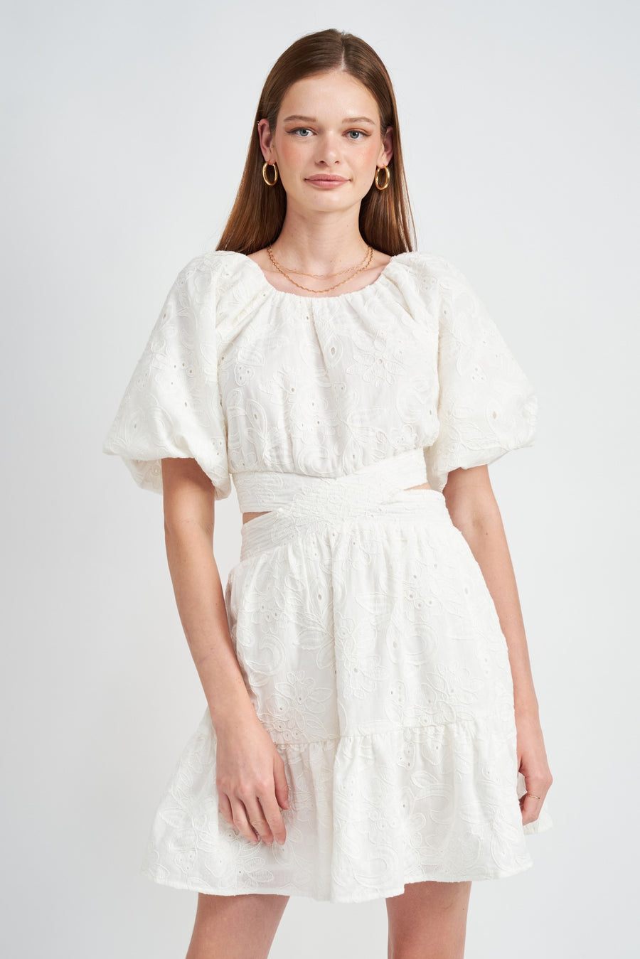 White Floral Eyelet Shirt Dress