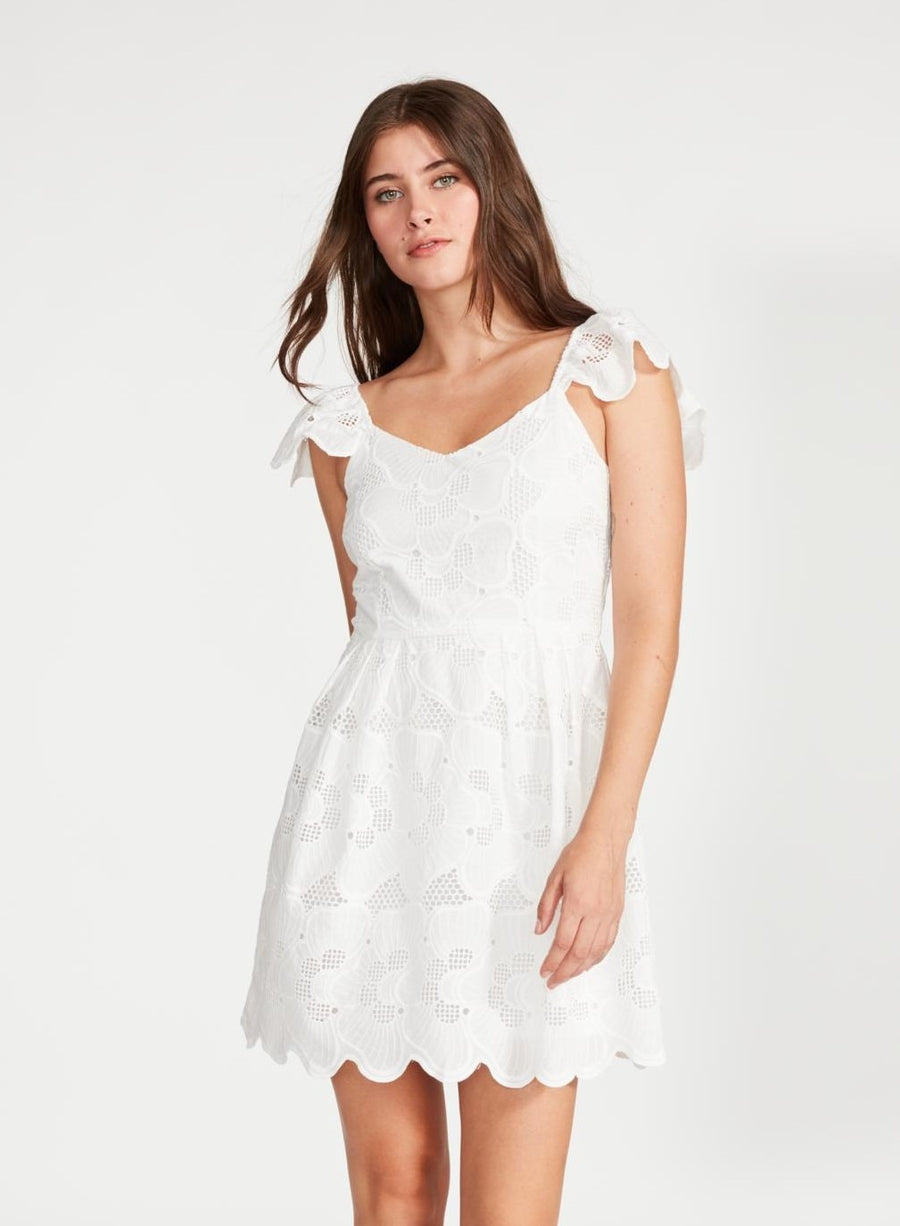 Morning in Mallorca White Cotton Eyelet Short Sleeve Mini Dress