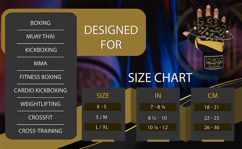 MoneyFyte Gel wrap Size Chart