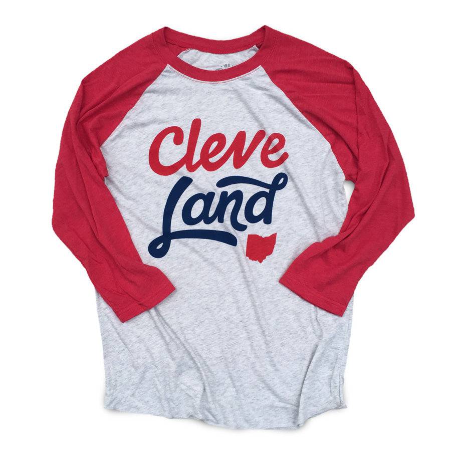 WeBleedOhio Cleveland Athletic Script - Diamond 3/4-Sleeve Raglan T-Shirt XXXLarge / 3/4 Sleeve Tshirt / Gray