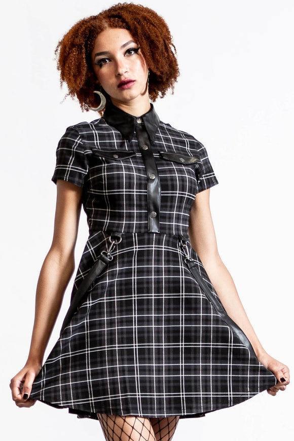 Allegra K Women's Christmas Peter Pan Collar Fit and Flare Mini Plaid  Tartan Dress