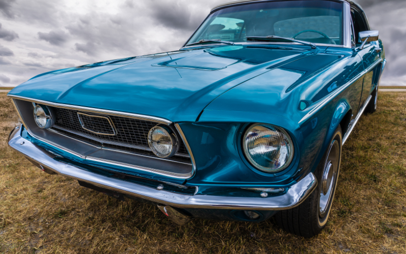 side view of a tough american muscle car