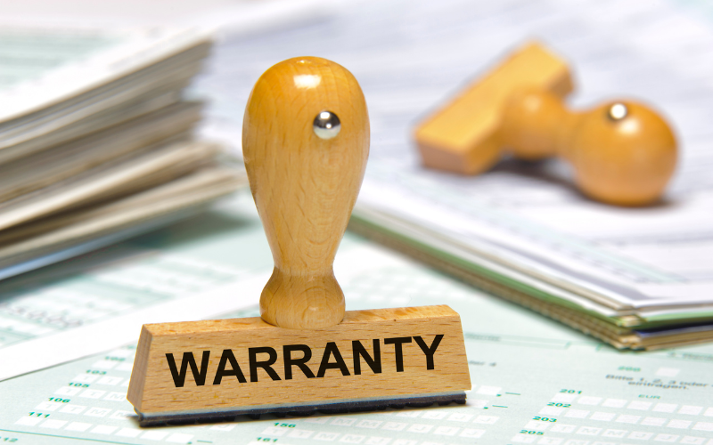 warranty printed on rubber stamp