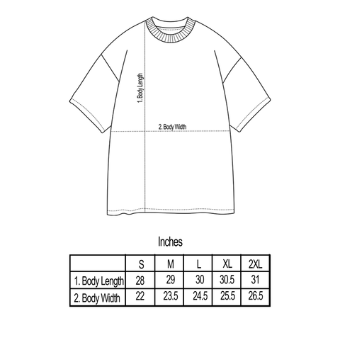 Premium Oversized tee size chart