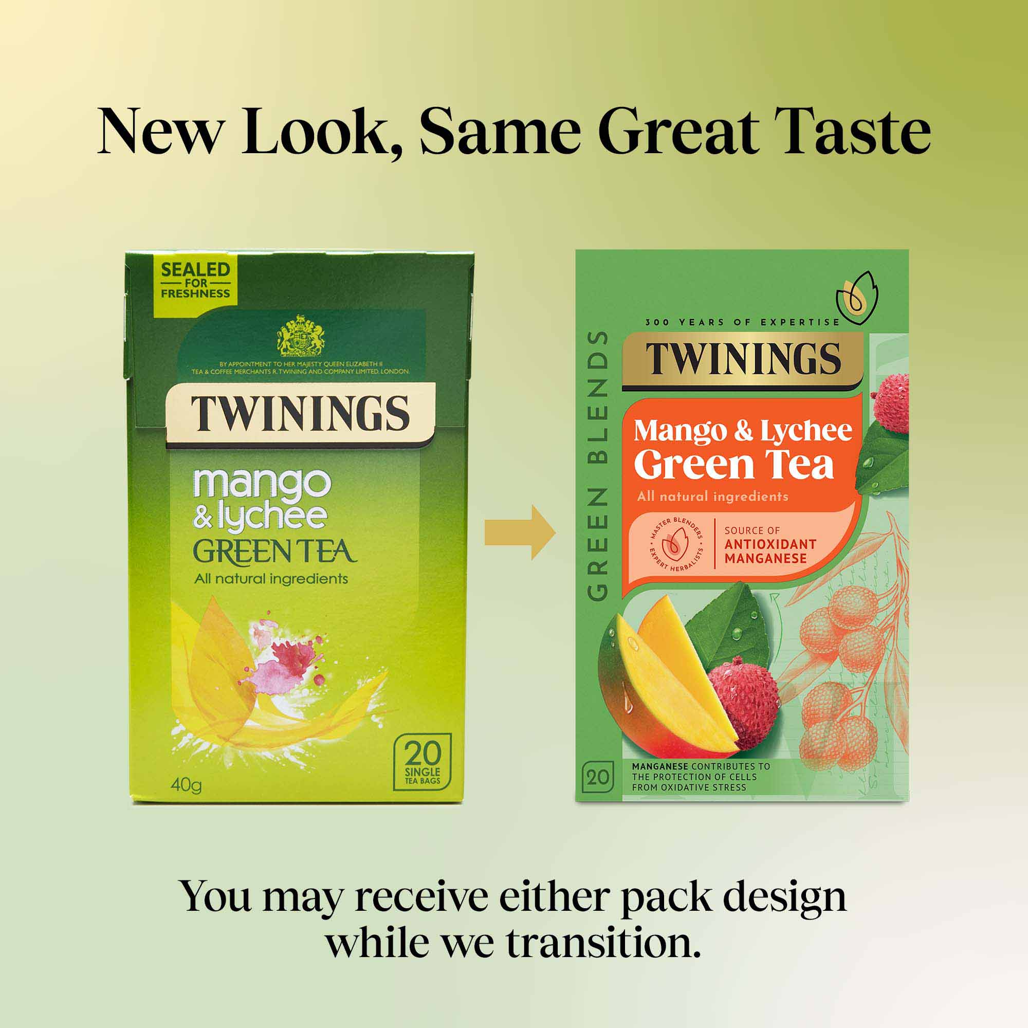 Twinings Green Tea - Mango & Lychee Green Tea - 4 x 20 Tea Bags - All Natural Flavours - Sugar Free Tea