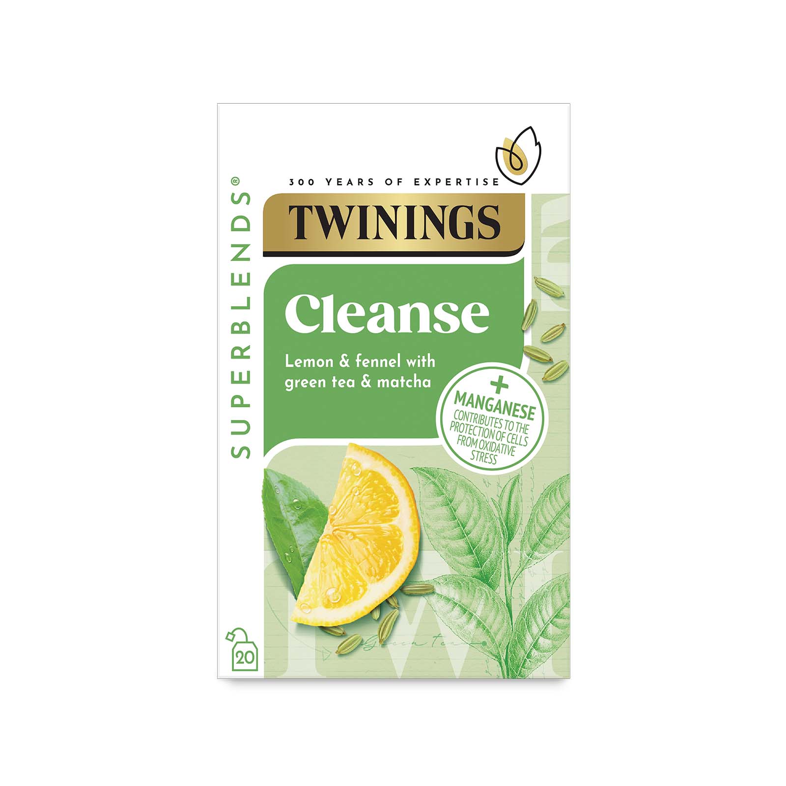 Twinings Superblends - Cleanse Matcha - Green Tea, Lemon & Fennel Green Tea Infusion - Added Manganese - Health Tea Drink 20 Tea Bags