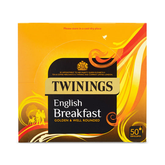 Twinings English Breakfast Individually Wrapped Tea Bags, 50 Count Pack of  6, Flavourful, Robust Caffeinated Black Tea