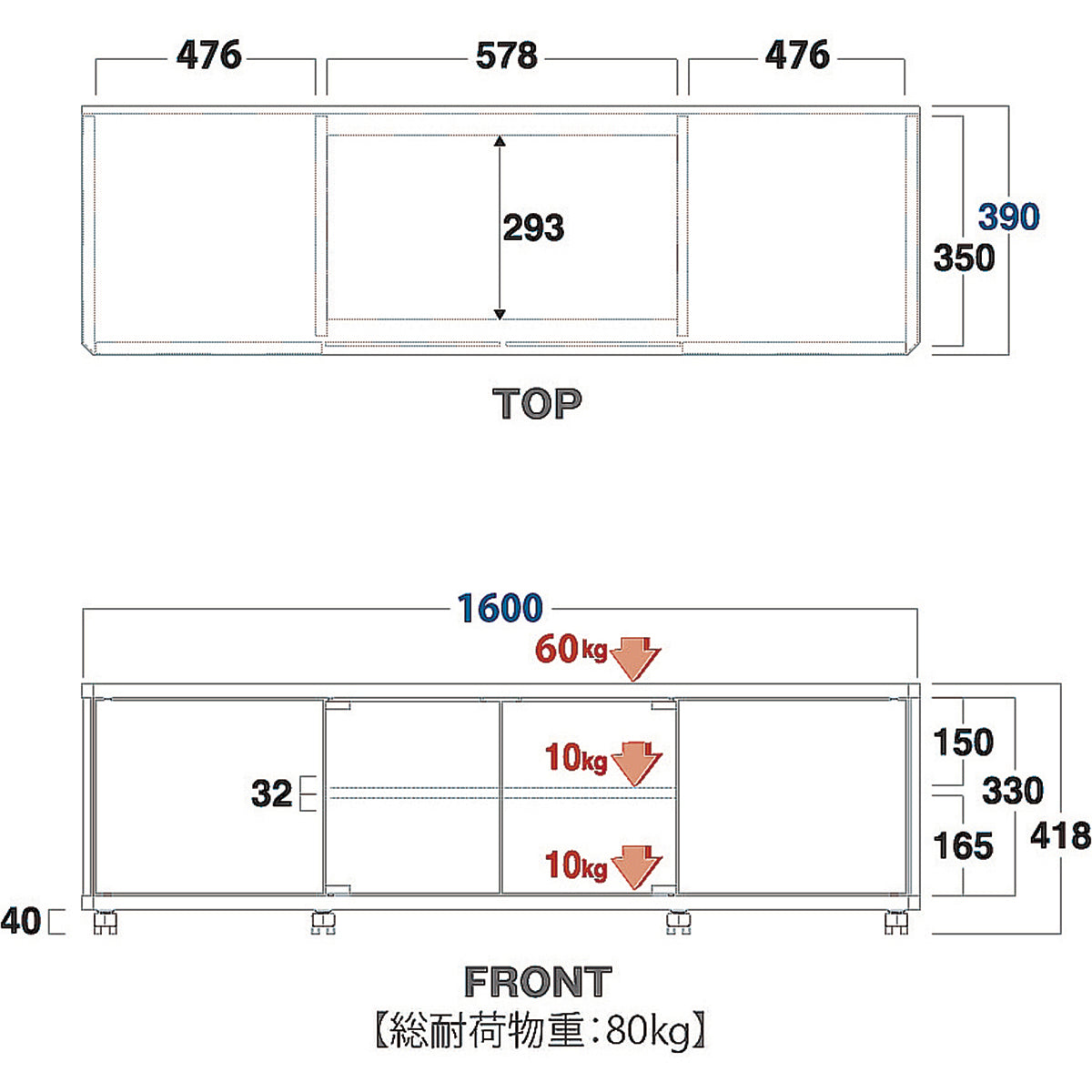 AS-GD1600H キャスター付きテレビ台 幅約160㎝ アッシュグレー ハイ ...