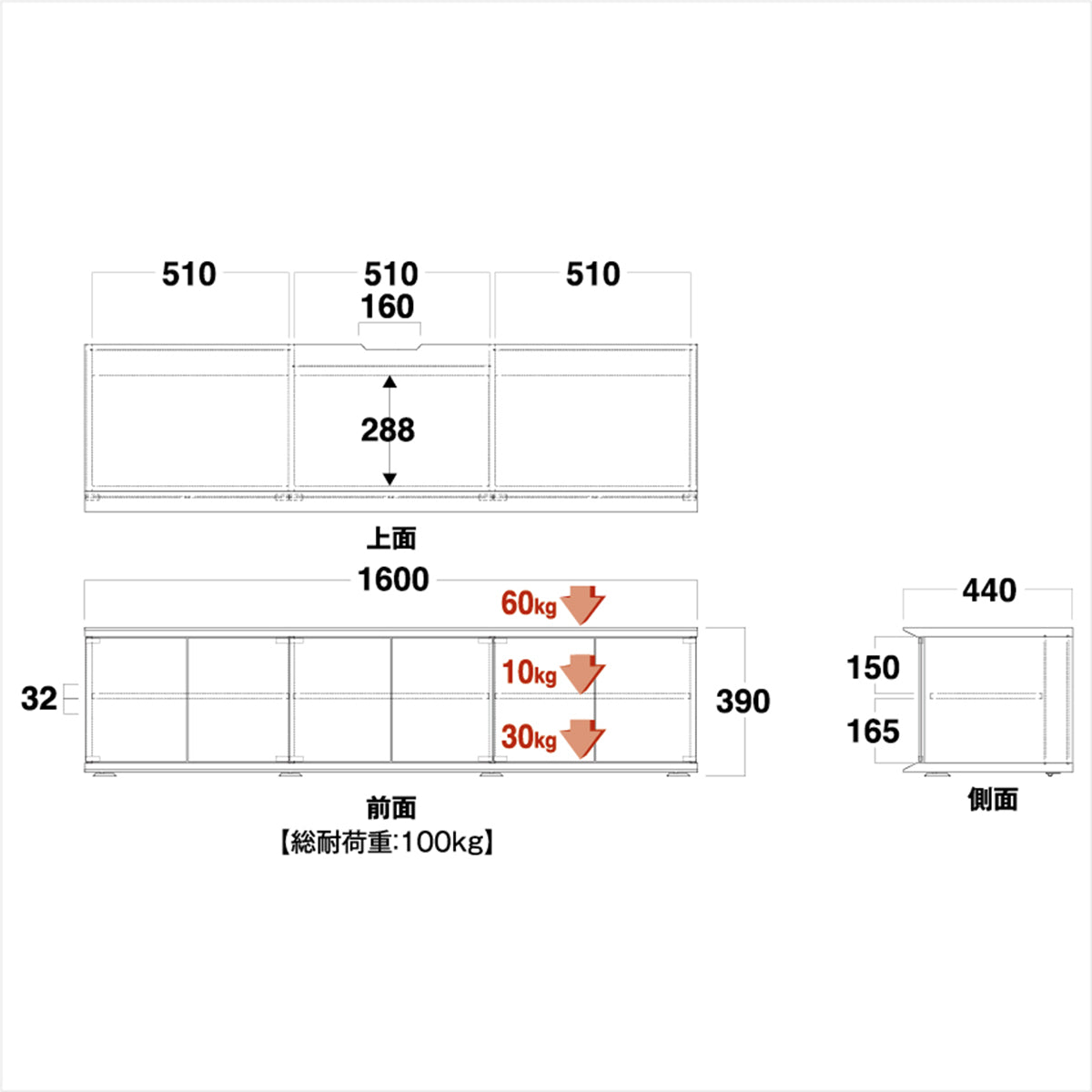 SP-DLX1600 プレミアム キャスター付きテレビ台 ブラック 幅160