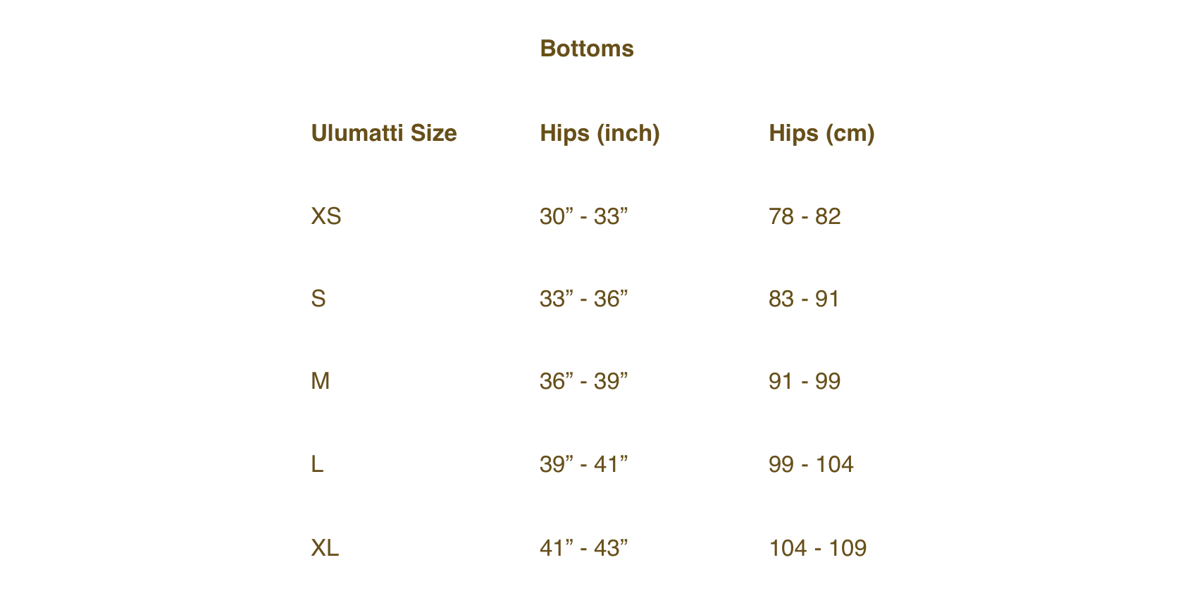 Sizing – Ulumatti