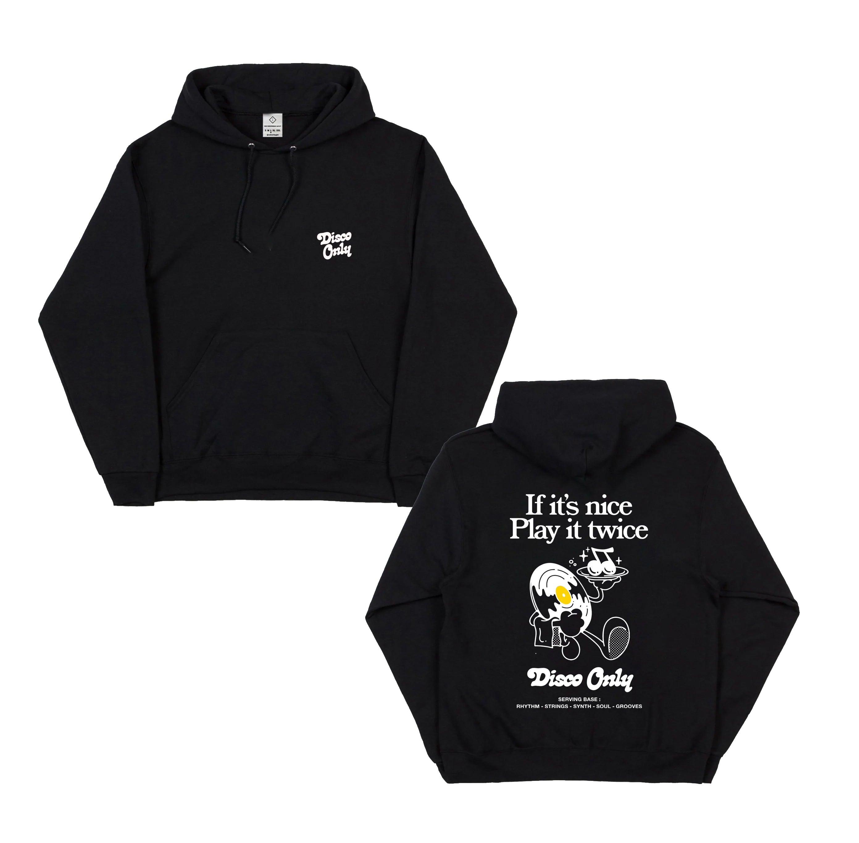 Image of DISCO ONLY 'Play It Twice V2' Hoodie - Black BT Ve Play 1t twice 3 W .o 