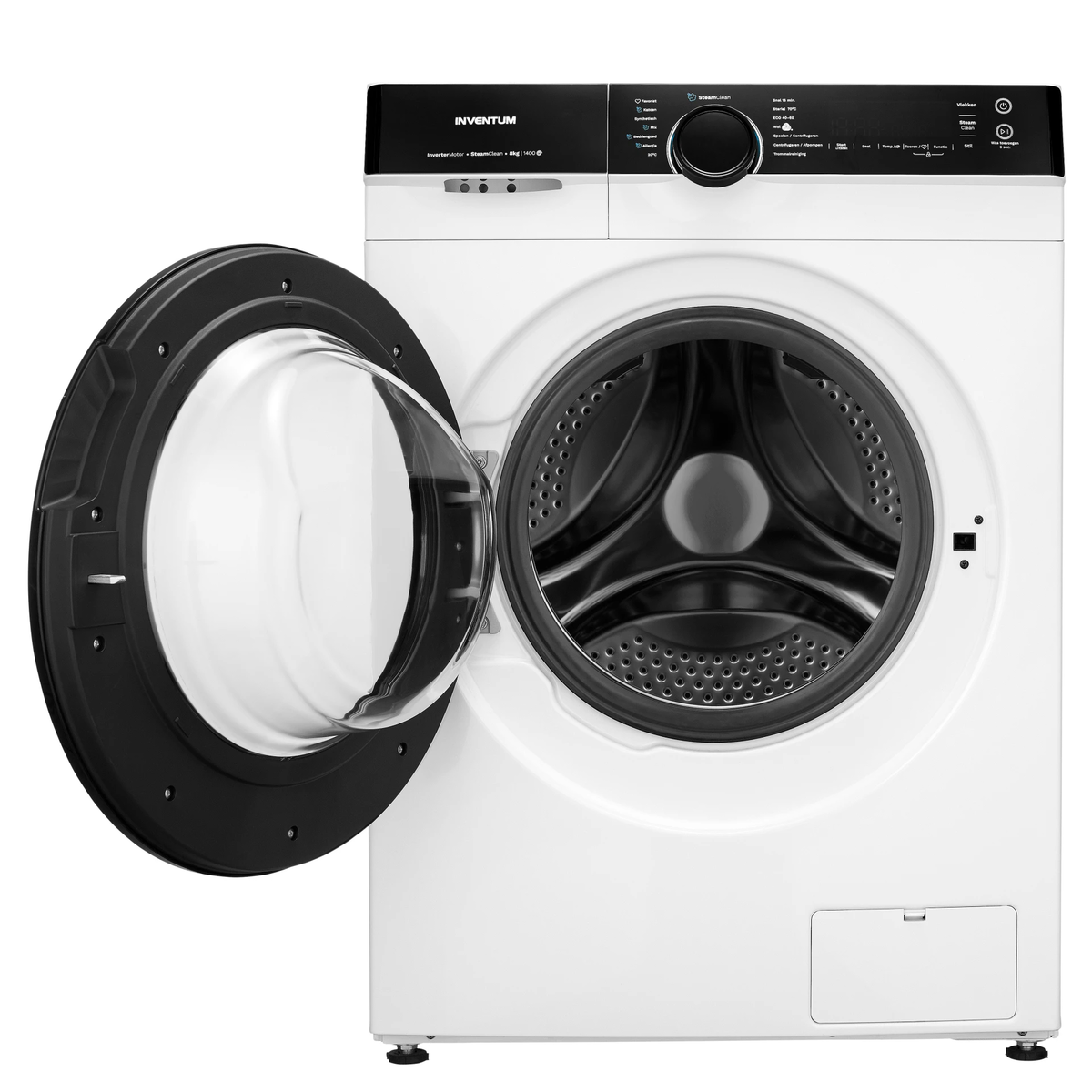 Inventum VWM9010W - Wasmachine - 9kg - 14 programma's - 1400 toeren - Energieklasse A - Steam Clean - Wit/Zwart
