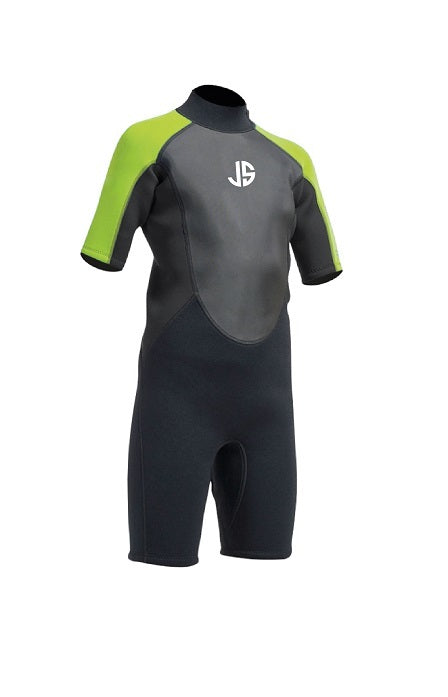 JS Watersports Tarifa 3/2 shorty wetsuit zwart/groen junior, JS (9-10 jaar)