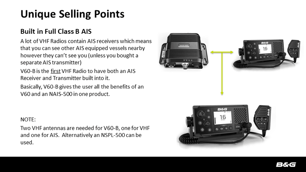 B&G V60-B Marine Kit marifoon met AIS transponder en GPS-500 antenne