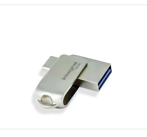 Integral 16GB 360-C Dual USB-C & USB 3.0. Capaciteit: 16 GB, Aansluiting: USB Type-A / USB Type-C, USB-versie: 3.2 Gen 1 (3.1 Gen 1), Leessnelheid: 70 MB/s, Schrijfsnelheid: 10 MB/