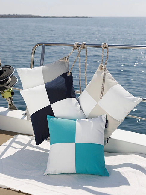 Marine Business Turquoise Kussenset (2 stk) 40 x 40 cm met ruit-design en koord