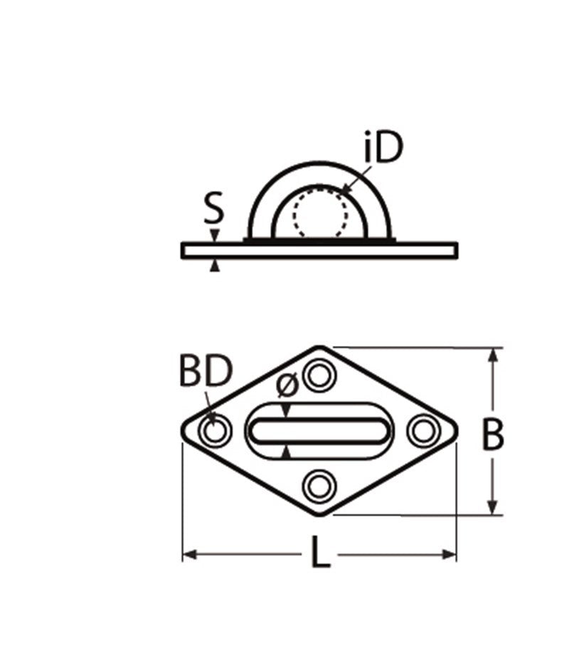 Mastplaat ruitvorm 80 x 50 mm RVS-304