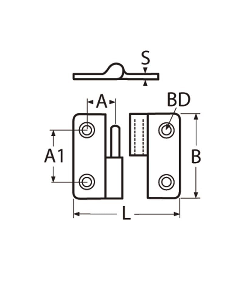 Marinetech Paumelle Rechts 37x37 mm scharnier