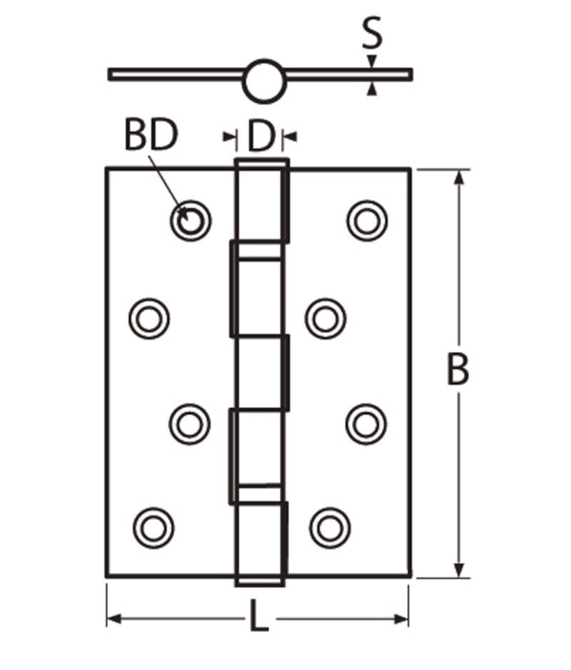 Marinetech Scharnier 100x96x3 mm zware uitvoering, met lagerringen