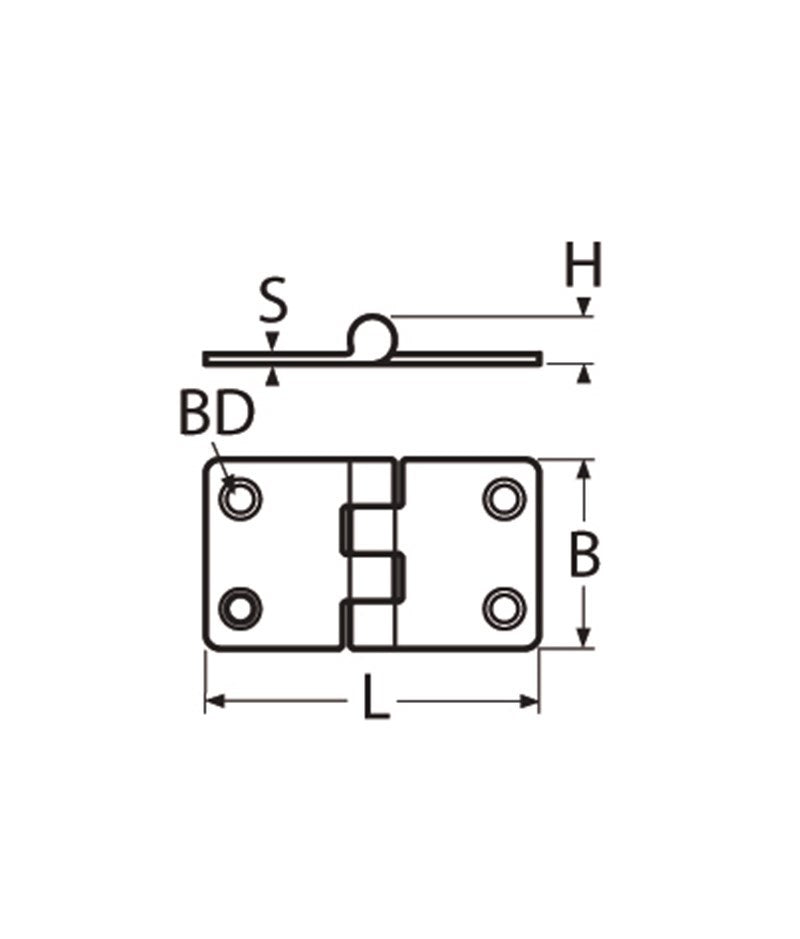 Marinetech Scharnier 38x38 mm afmetingen l x b x dikte: 38x38x2mm