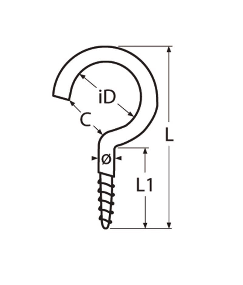 Marinetech Schroefhaak 3,3x50 mm Gebogen