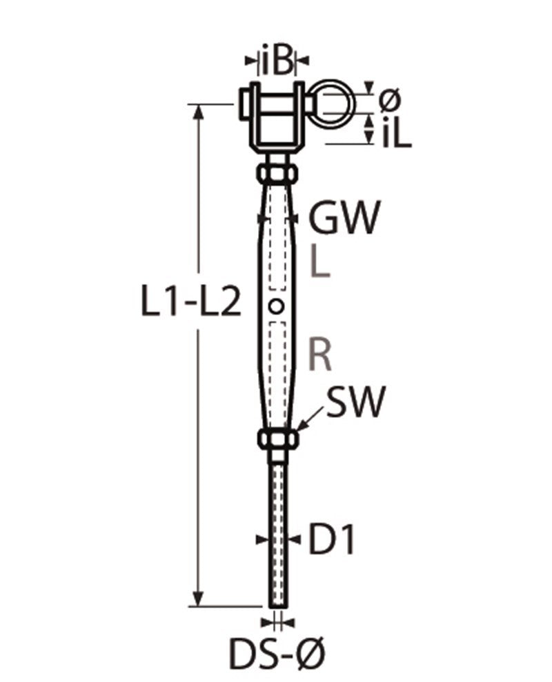 Wantspanner met gaffel en draadterminal, M10/5mm