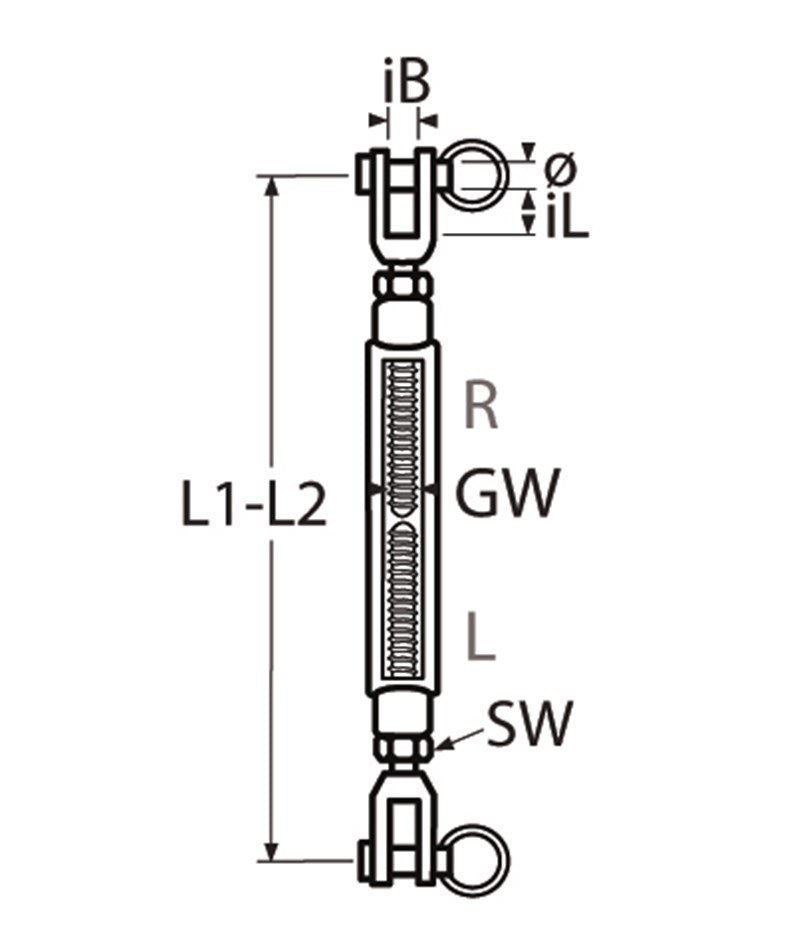 Wantspanner gaffel/gaffel, M12