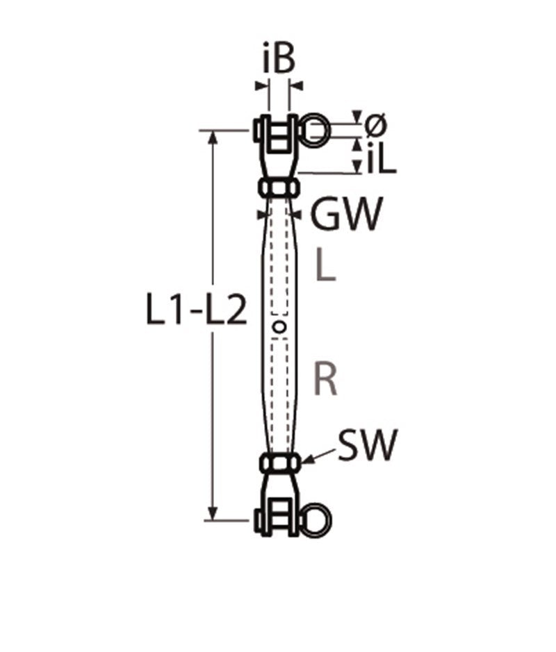 Wantspanner gaffel/gaffel, M8