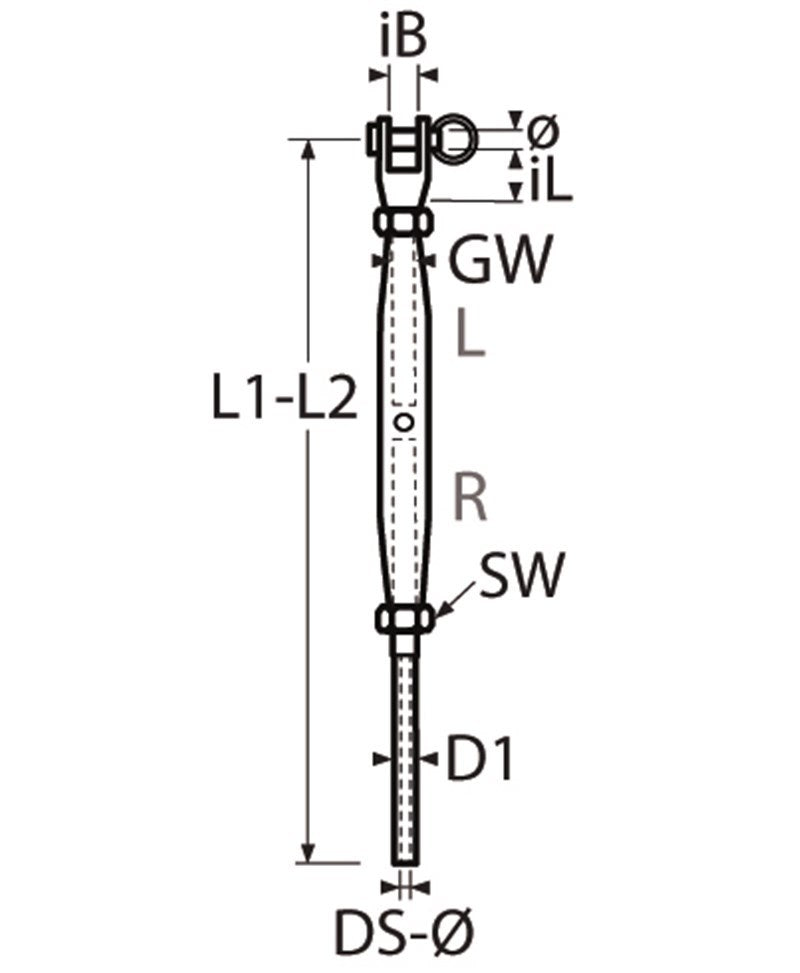 Wantspanner gaffel/draadterminal, M8/4mm