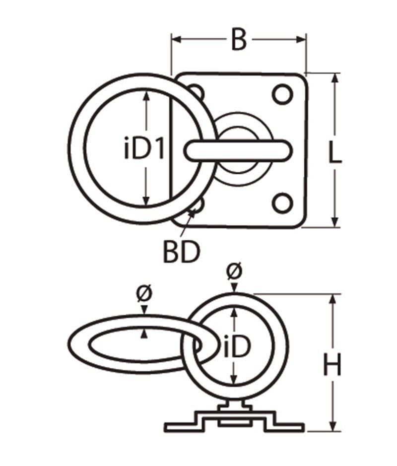 Marinetech Warteloog met Ring 5mm en rechthoekige grondplaat 30x35 mm