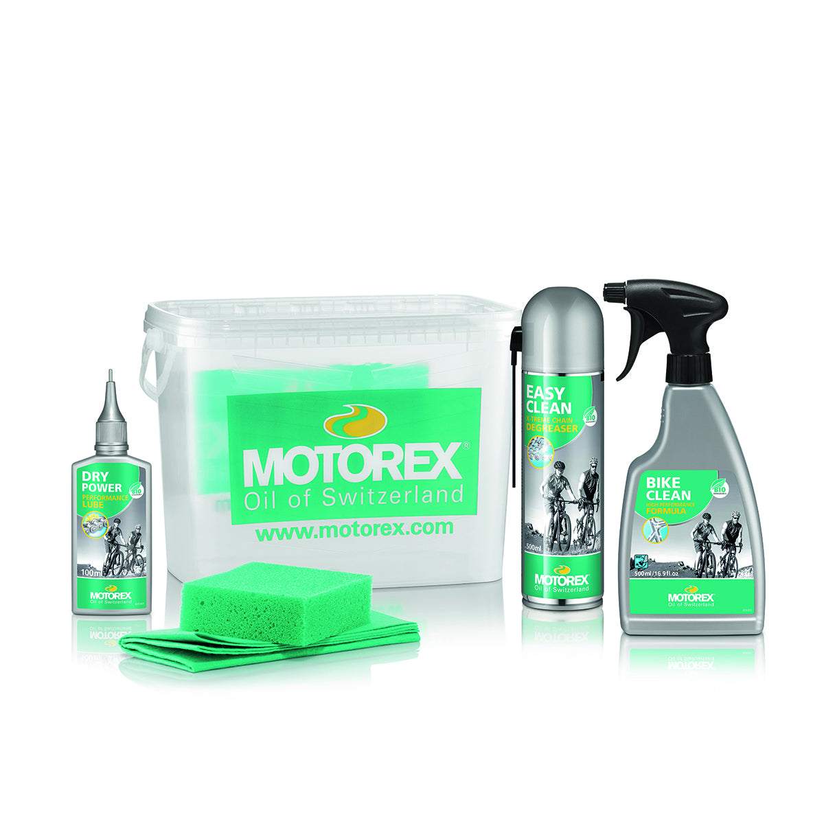 Motorex Reiniger Kit In Emmer Easy & Bike Clean 500 ml + Dry Power 100ml + Spons & Doek