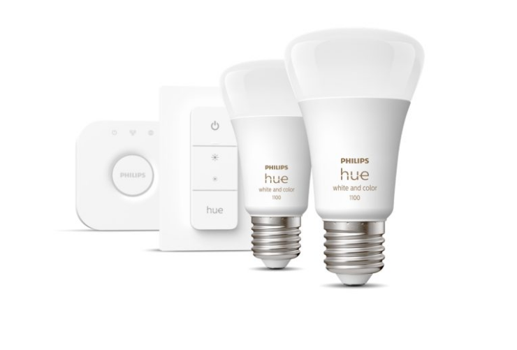 Philips Hue starterspakket E27 Lichtbron met Bridge en 1 x Dimmer Switch - White and Color Ambiance - 2 x 9W - Bluetooth