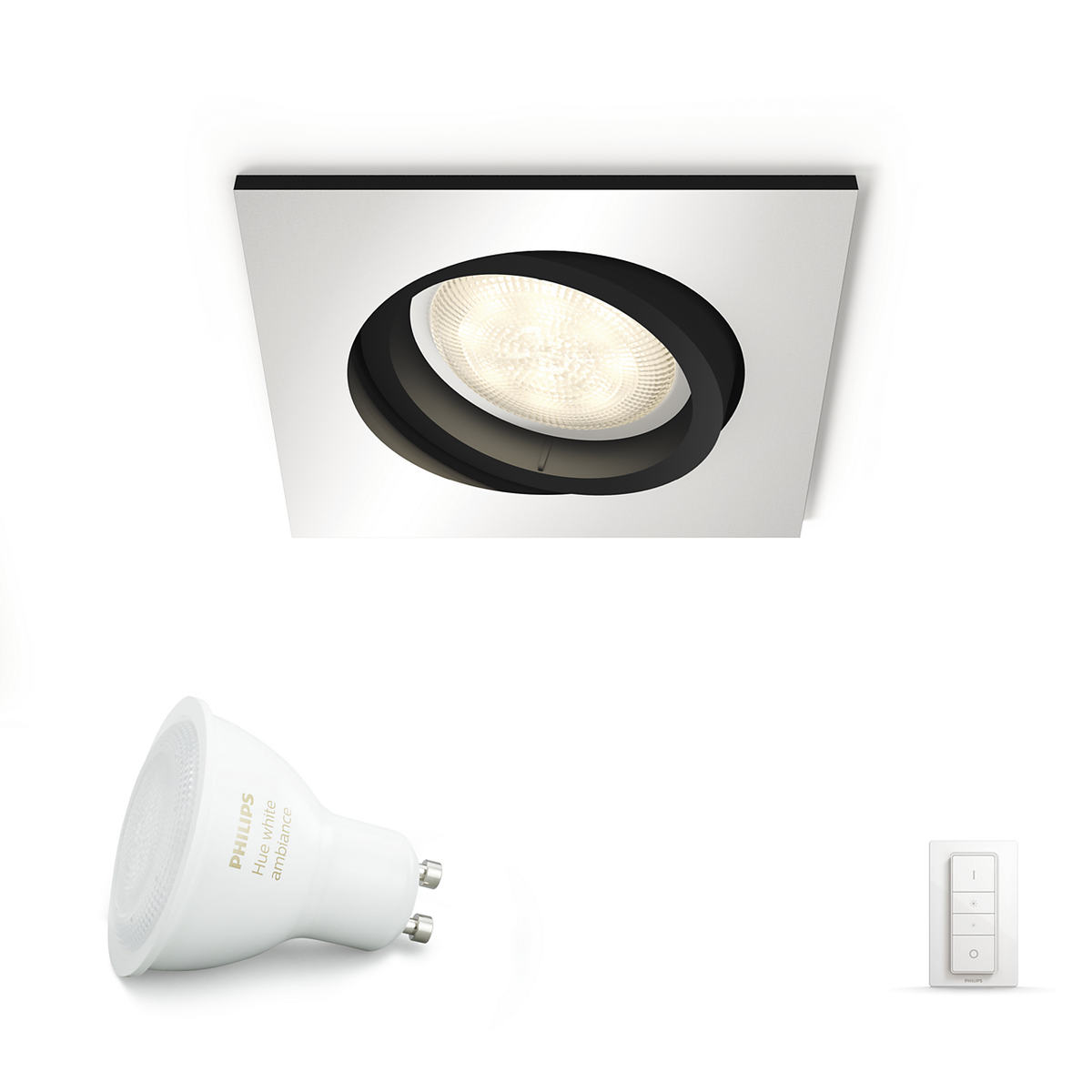 Philips Hue Milliskin recessed Inbouwspot Basis - White Ambiance - GU10 - Aluminium - 6W- Rond - incl. Dimmer Switch