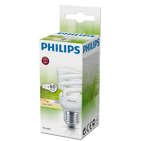 Philips Tornado spaarlamp spiraal 12 W E27 warm wit