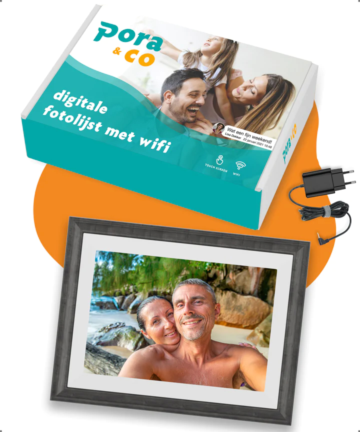 Digitale fotolijst met WiFi en Frameo App – Fotokader - 10 inch - Pora – HD+ -IPS Display – Zwart/Bruin - Micro SD - Touchscreen