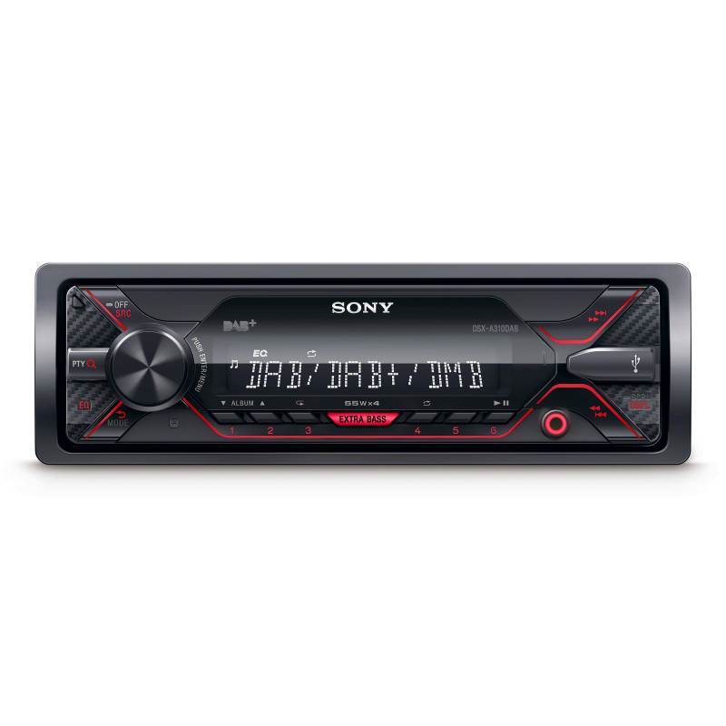 Sony DSX-A310DAB. Kleur van het product: Zwart, Rood, Uitgangsvermogen: 220 W, Audio-uitgangskanalen: 4.0 kanalen. Ondersteund audioformaat: AAC, FLAC, MP3, WMA. Type beeldscherm: