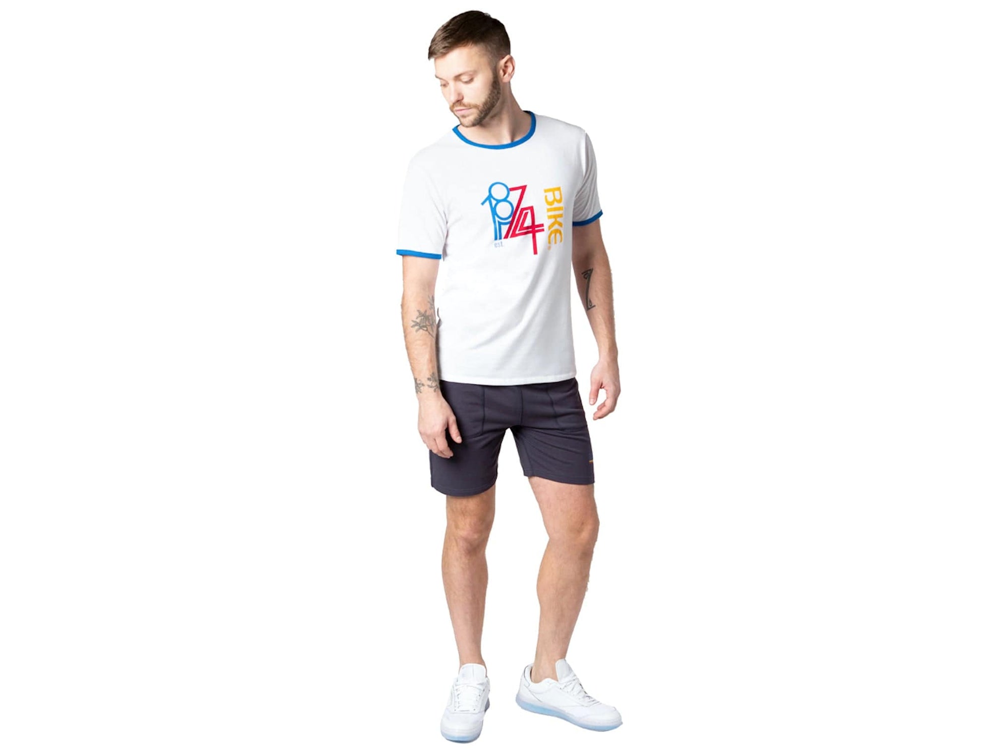 Men's White & Blue Classic Ringer T-Shirt - BIKE® Athletic