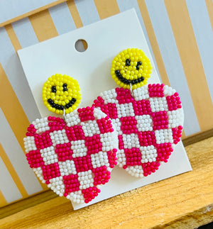 PINK HEART CHECKER EARRING - The Rustic Shed To Home